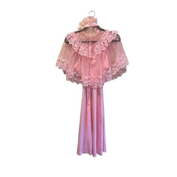 Vintage Pink Lace Dress 70s House of Nu-Mode 5/6 Slip Gown Coquette Easter - Picture 4 of 9